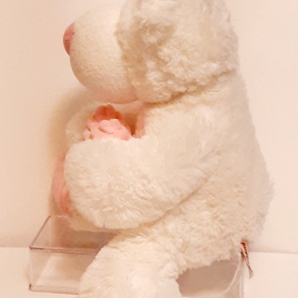 Aurora World White/Pink Bear Plush 10" With Textured Ribbed Heart And Feet - Picture 3 of 10